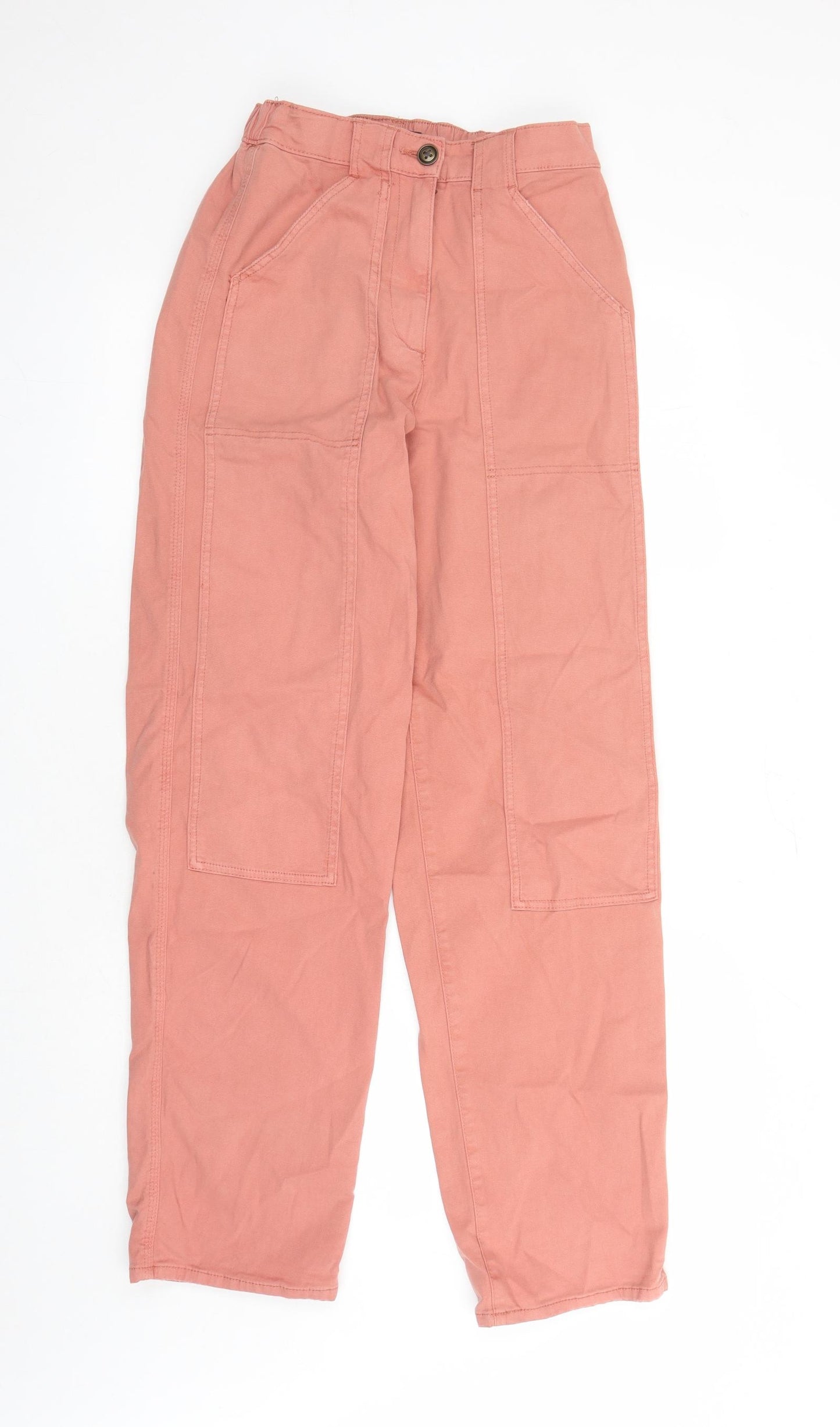 Marks and Spencer Womens Orange Cotton Straight Jeans Size 8 L30 in Regular Zip - Elasticated Waist