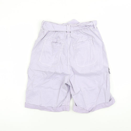 Marks and Spencer Womens Purple Lyocell Cargo Shorts Size 8 L7 in Regular Zip - Elasticated Waist Belted