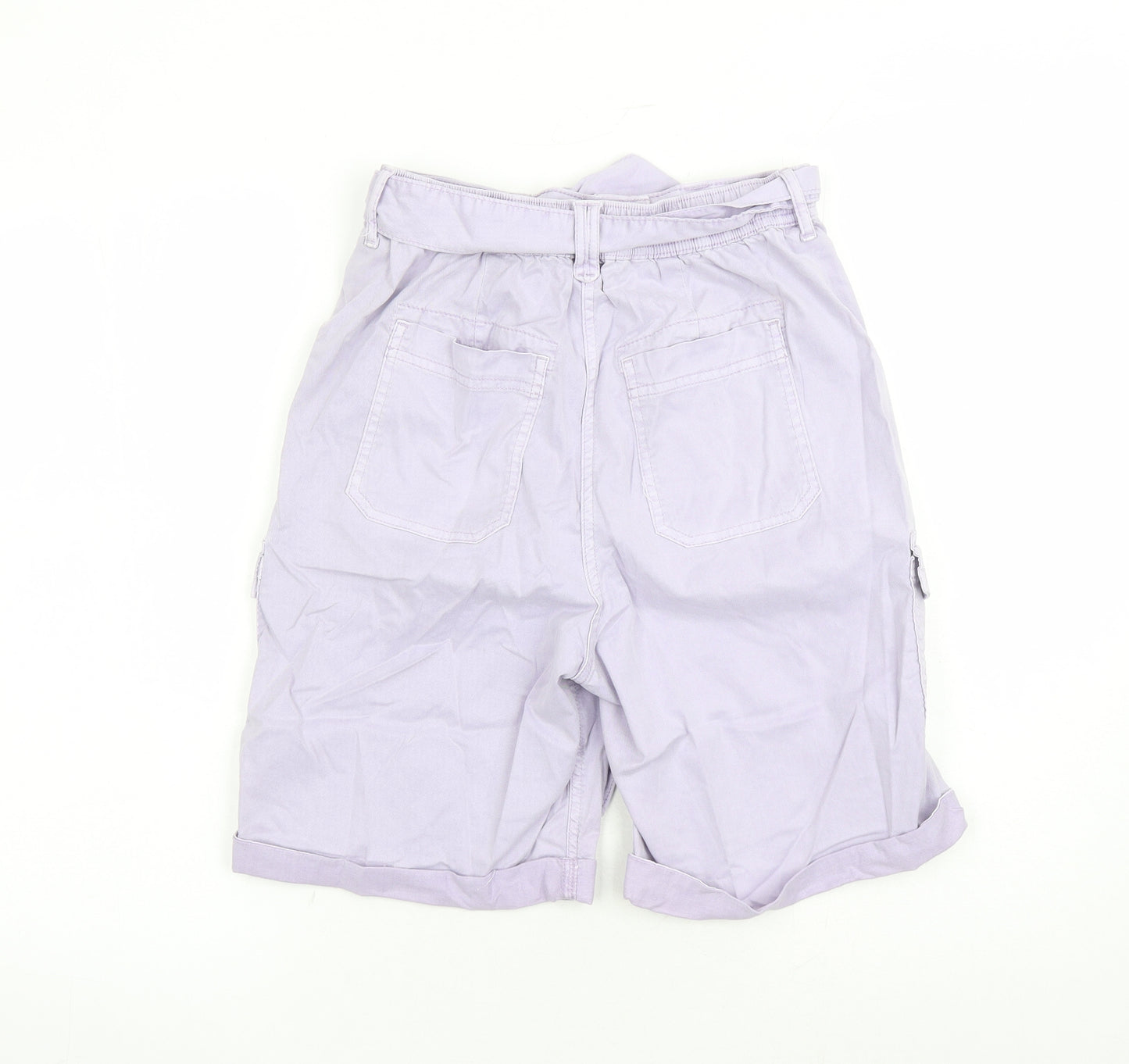 Marks and Spencer Womens Purple Lyocell Cargo Shorts Size 8 L7 in Regular Zip - Elasticated Waist Belted