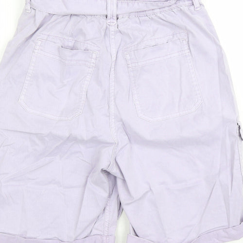 Marks and Spencer Womens Purple Lyocell Cargo Shorts Size 8 L7 in Regular Zip - Elasticated Waist Belted