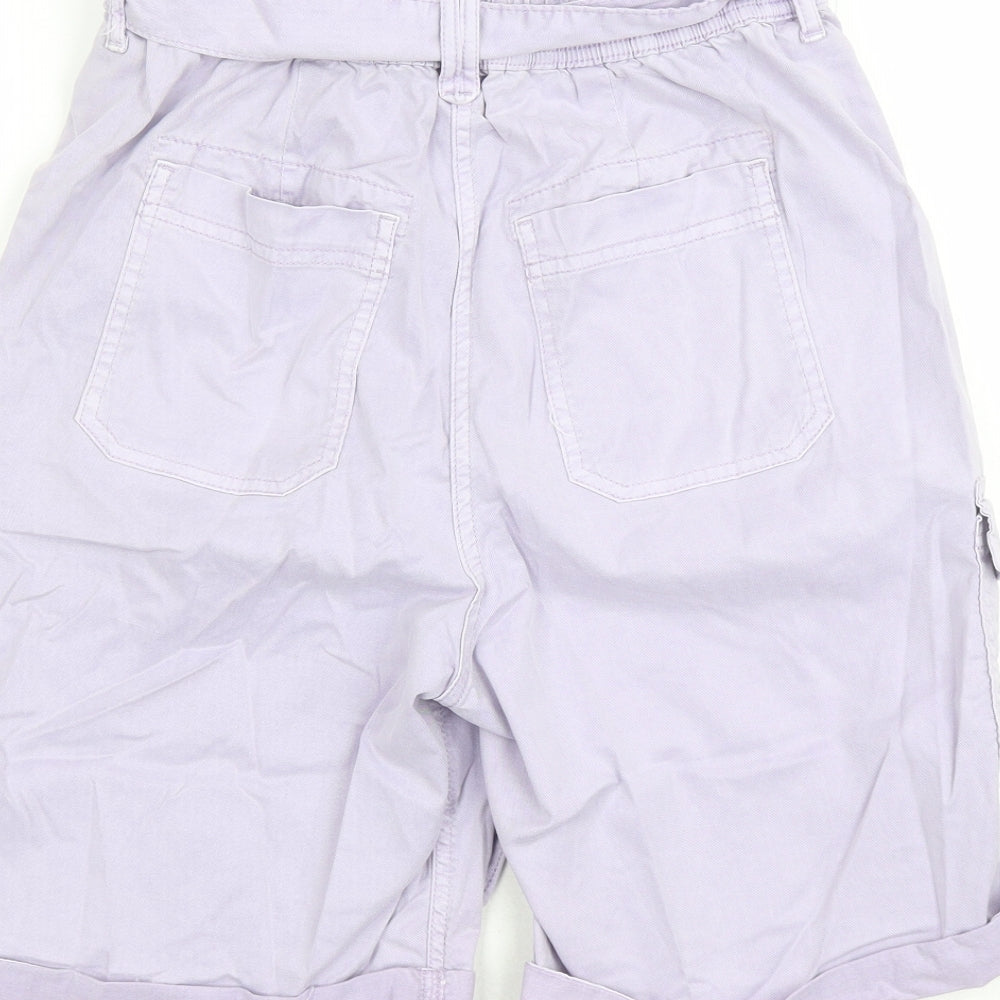 Marks and Spencer Womens Purple Lyocell Cargo Shorts Size 8 L7 in Regular Zip - Elasticated Waist Belted