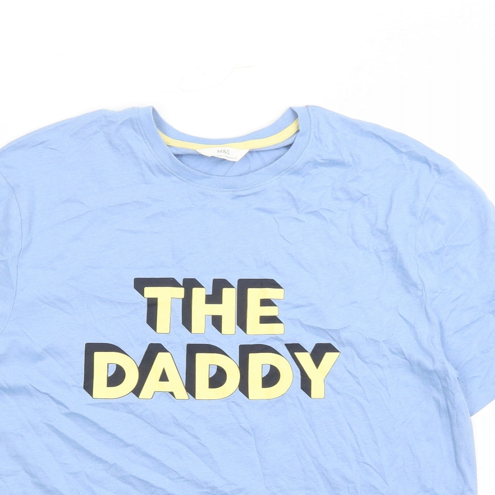 Marks and Spencer Mens Blue Solid Cotton Pyjama Top Size M Pullover - The Daddy