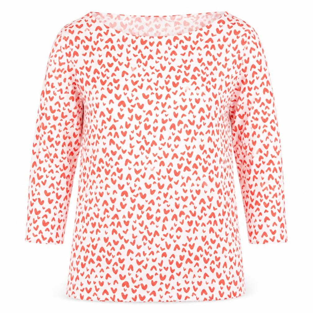Marks and Spencer Womens White Geometric Cotton Basic T-Shirt Size 10 Boat Neck - hea