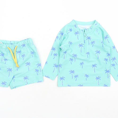 Marks and Spencer Boys Blue Geometric Polyester Shorts Set Outfit/Set Size 3-6 Months Zip - Swim Set Palm Tree