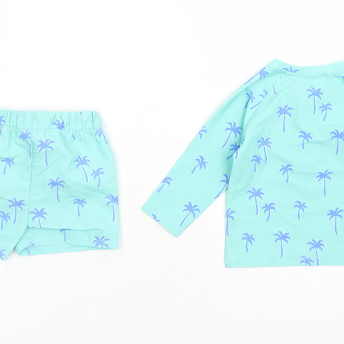 Marks and Spencer Boys Blue Geometric Polyester Shorts Set Outfit/Set Size 3-6 Months Zip - Swim Set Palm Tree