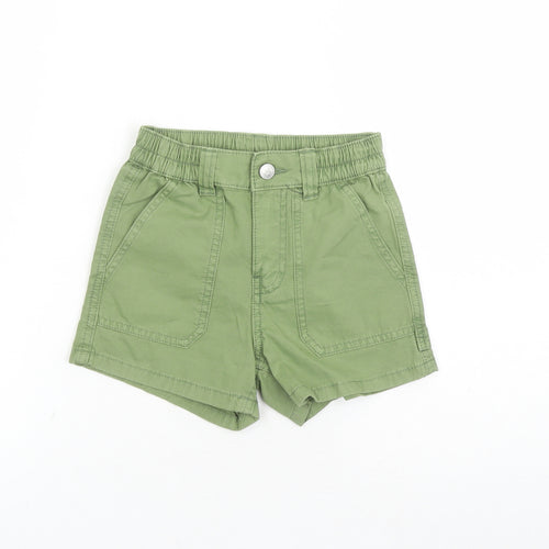 Marks and Spencer Girls Green Cotton Mom Shorts Size 6-7 Years L3 in Regular Zip - Elasticated Waist