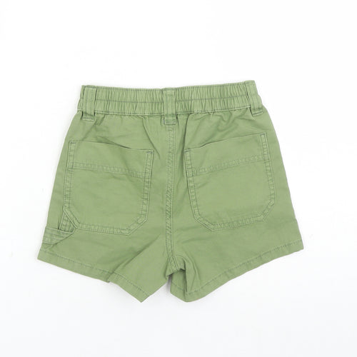 Marks and Spencer Girls Green Cotton Mom Shorts Size 6-7 Years L3 in Regular Zip - Elasticated Waist