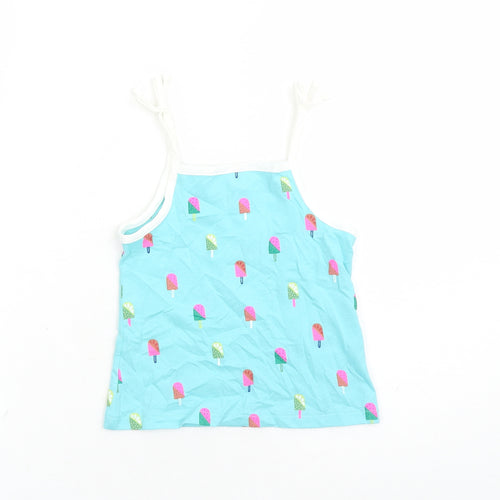 Marks and Spencer Girls Blue Geometric Cotton Camisole Tank Size 2-3 Years Square Neck Tie - Ice Lolly Pattern