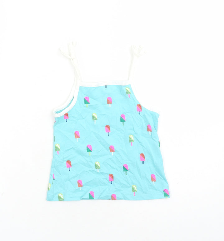 Marks and Spencer Girls Blue Geometric Cotton Camisole Tank Size 2-3 Years Square Neck Tie - Ice Lolly Pattern