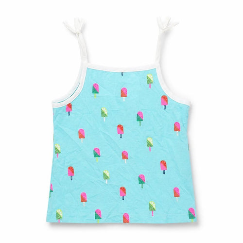 Marks and Spencer Girls Blue Geometric Cotton Camisole Tank Size 2-3 Years Square Neck Tie - Ice Lolly Pattern