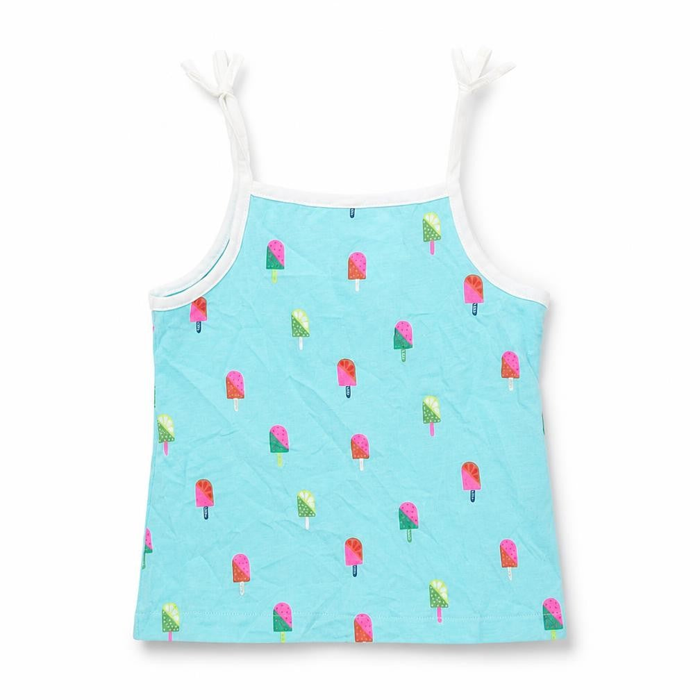 Marks and Spencer Girls Blue Geometric Cotton Camisole Tank Size 2-3 Years Square Neck Tie - Ice Lolly Pattern