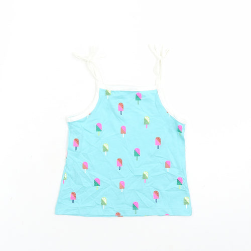 Marks and Spencer Girls Blue Geometric Cotton Camisole Tank Size 2-3 Years Square Neck Tie - Ice Lolly Pattern