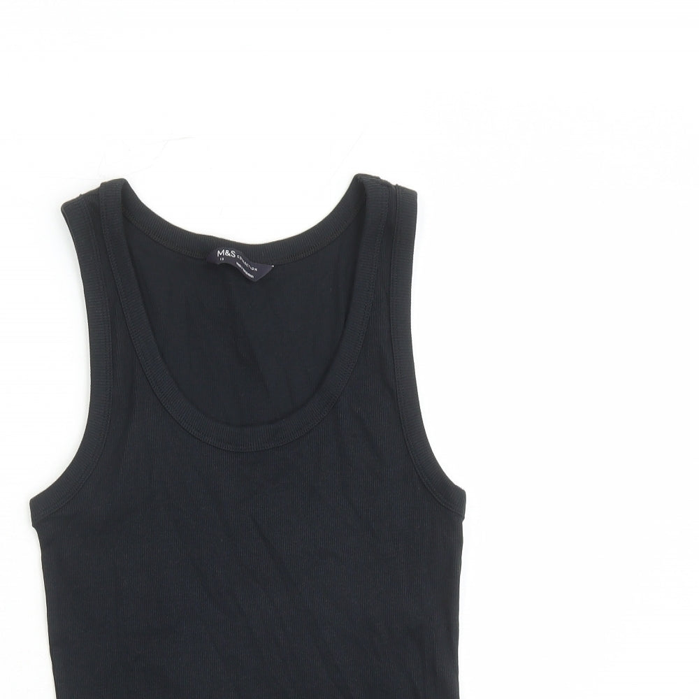 Marks and Spencer Womens Black Cotton Basic Tank Size 12 Round Neck