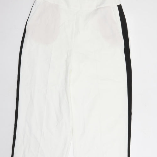 Marks and Spencer Womens White Polyester Trousers Size 16 L25 in Regular Zip
