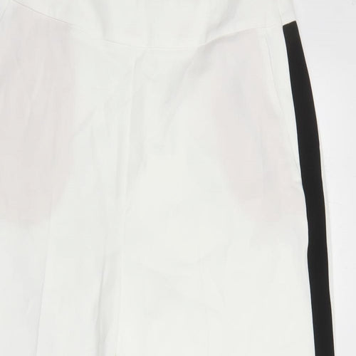 Marks and Spencer Womens White Polyester Trousers Size 16 L25 in Regular Zip