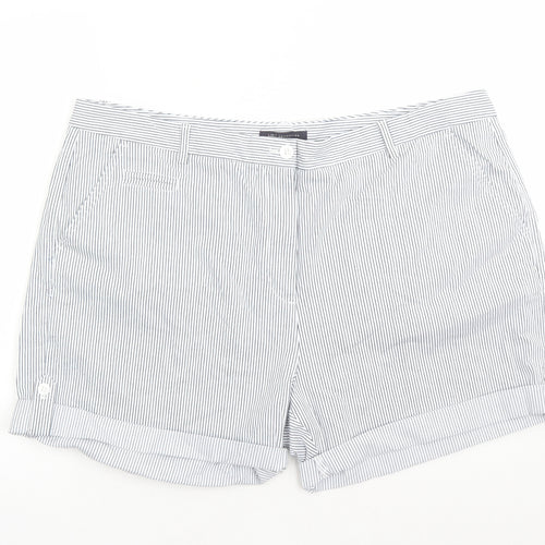 Marks and Spencer Womens Blue Striped Cotton Chino Shorts Size 22 L5 in Regular Zip