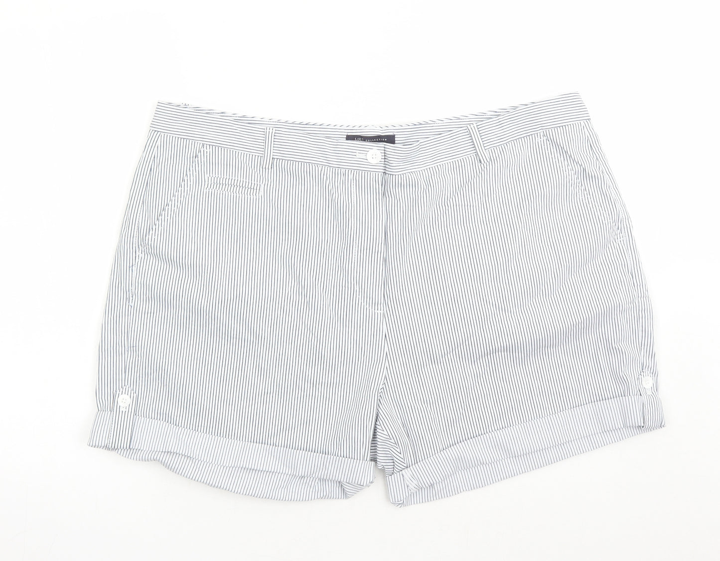 Marks and Spencer Womens Blue Striped Cotton Chino Shorts Size 22 L5 in Regular Zip