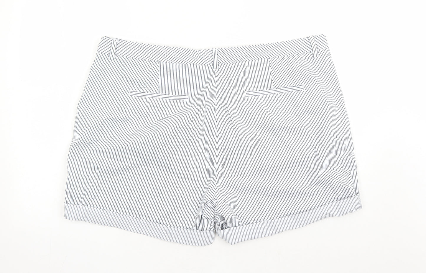 Marks and Spencer Womens Blue Striped Cotton Chino Shorts Size 22 L5 in Regular Zip