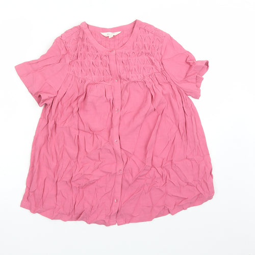 Per Una Womens Pink Viscose Basic Button-Up Size 6 Round Neck