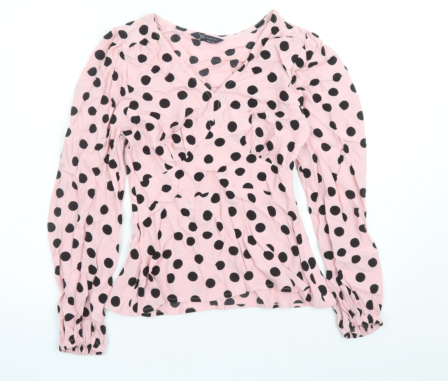 Marks and Spencer Womens Pink Polka Dot Viscose Basic Blouse Size 6 V-Neck