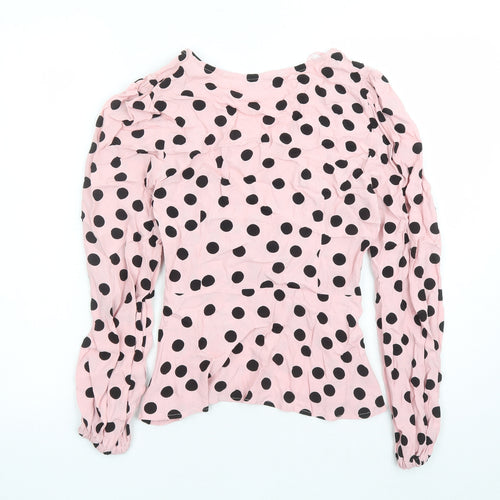 Marks and Spencer Womens Pink Polka Dot Viscose Basic Blouse Size 6 V-Neck