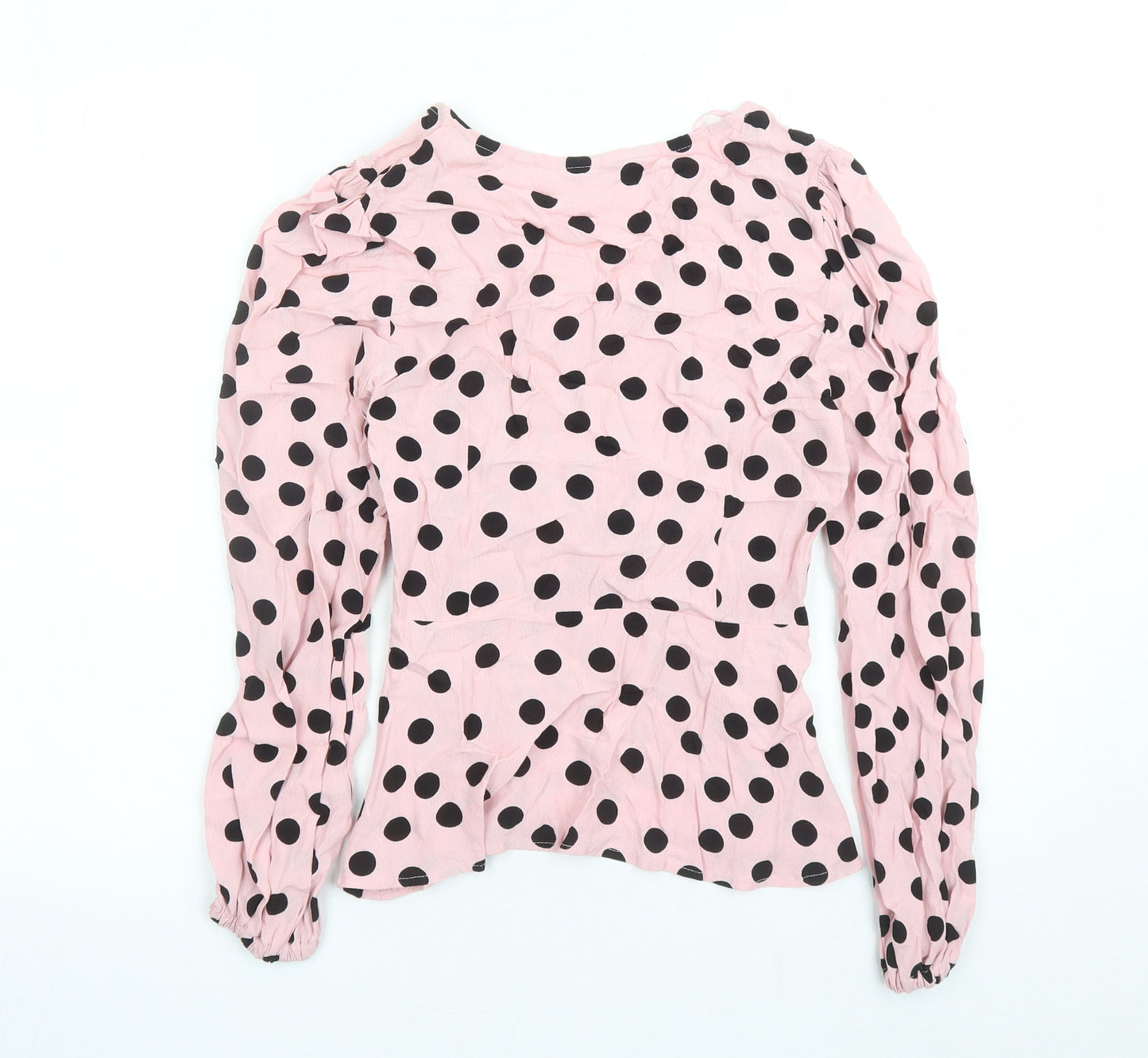 Marks and Spencer Womens Pink Polka Dot Viscose Basic Blouse Size 6 V-Neck