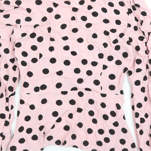 Marks and Spencer Womens Pink Polka Dot Viscose Basic Blouse Size 6 V-Neck