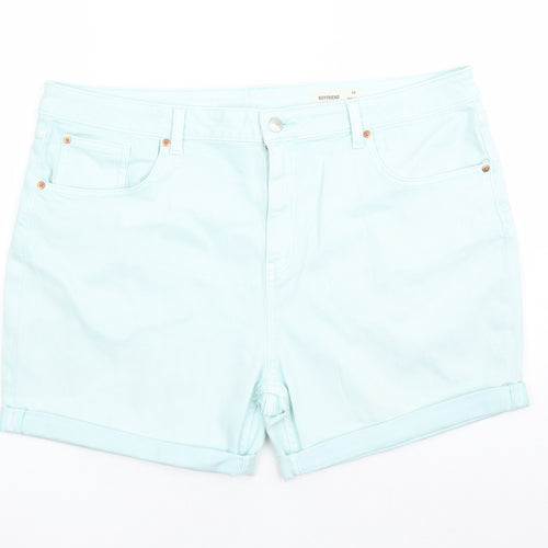 Marks and Spencer Womens Blue Cotton Boyfriend Shorts Size 20 L5 in Regular Zip