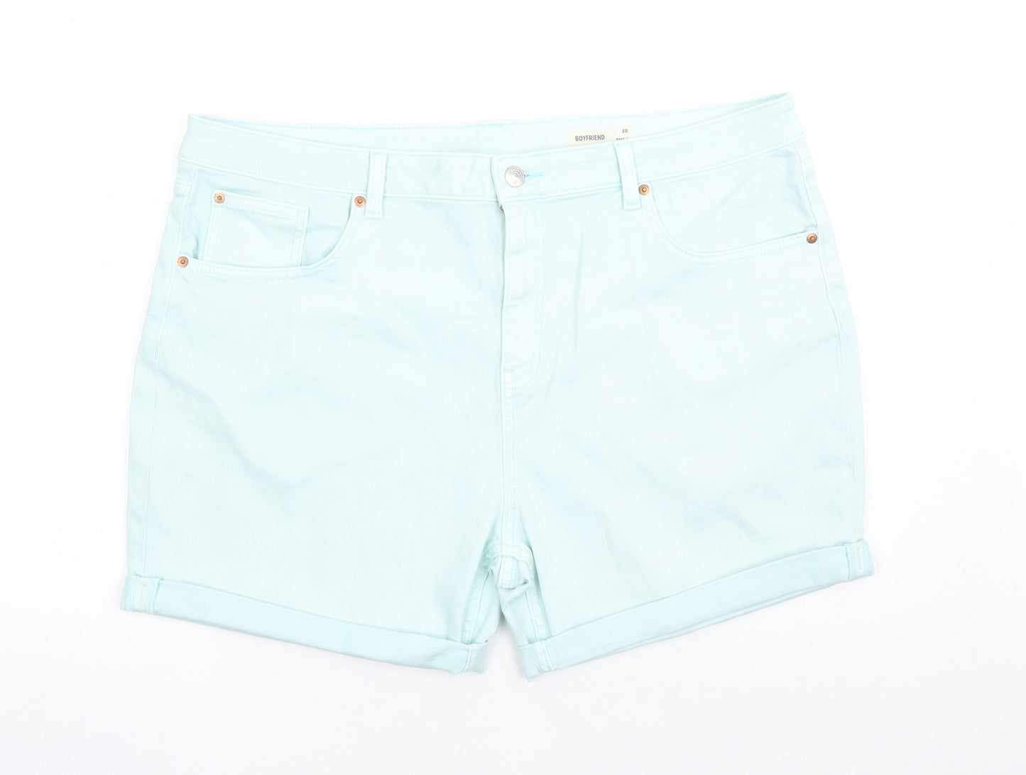 Marks and Spencer Womens Blue Cotton Boyfriend Shorts Size 20 L5 in Regular Zip