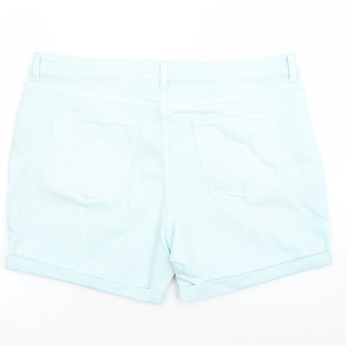 Marks and Spencer Womens Blue Cotton Boyfriend Shorts Size 20 L5 in Regular Zip
