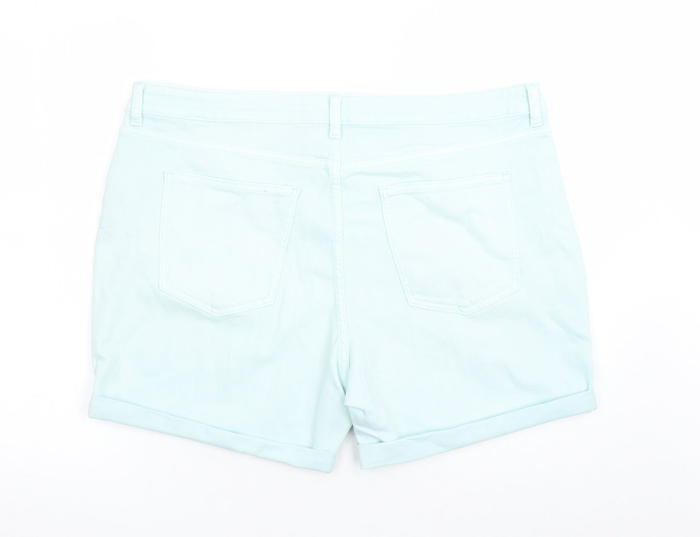 Marks and Spencer Womens Blue Cotton Boyfriend Shorts Size 20 L5 in Regular Zip