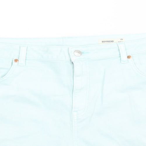 Marks and Spencer Womens Blue Cotton Boyfriend Shorts Size 20 L5 in Regular Zip