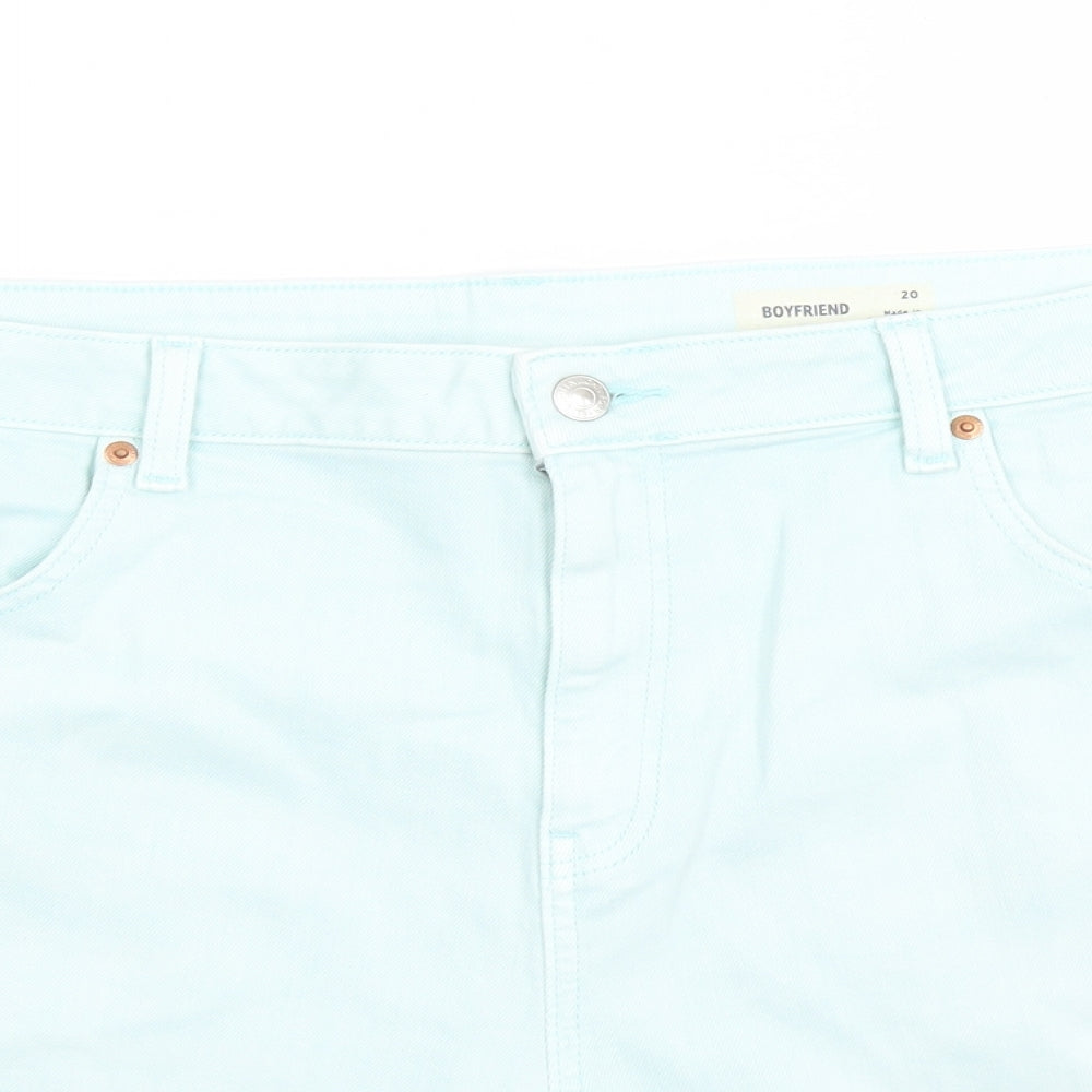 Marks and Spencer Womens Blue Cotton Boyfriend Shorts Size 20 L5 in Regular Zip