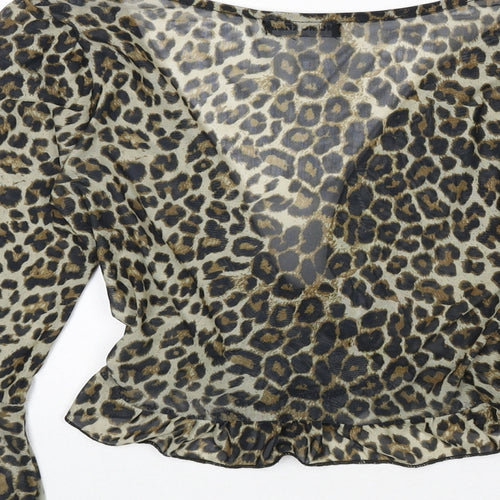 Momokrom Womens Multicoloured Animal Print Polyester Wrap T-Shirt Size 8 V-Neck - Leopard Print, Cropped