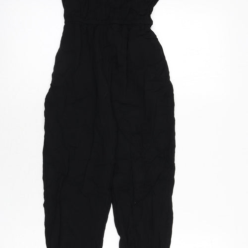 H&M Girls Black Viscose Jumpsuit One-Piece Size 11-12 Years L23 in Button - Lace Trim, Tie Detail