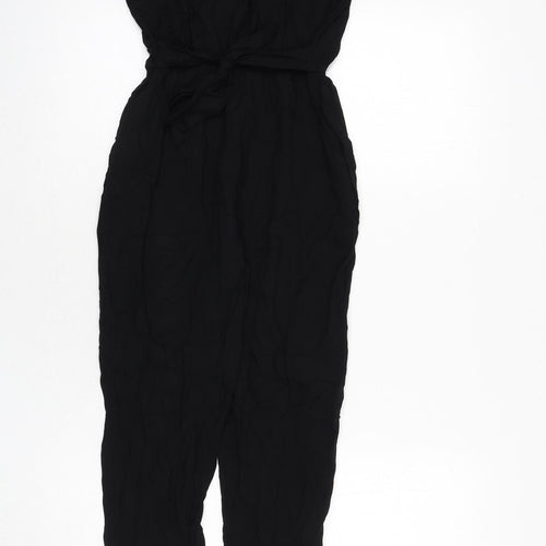 H&M Girls Black Viscose Jumpsuit One-Piece Size 11-12 Years L23 in Button - Lace Trim, Tie Detail