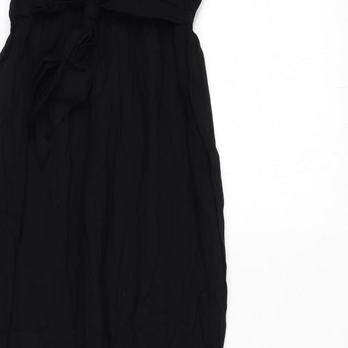 H&M Girls Black Viscose Jumpsuit One-Piece Size 11-12 Years L23 in Button - Lace Trim, Tie Detail