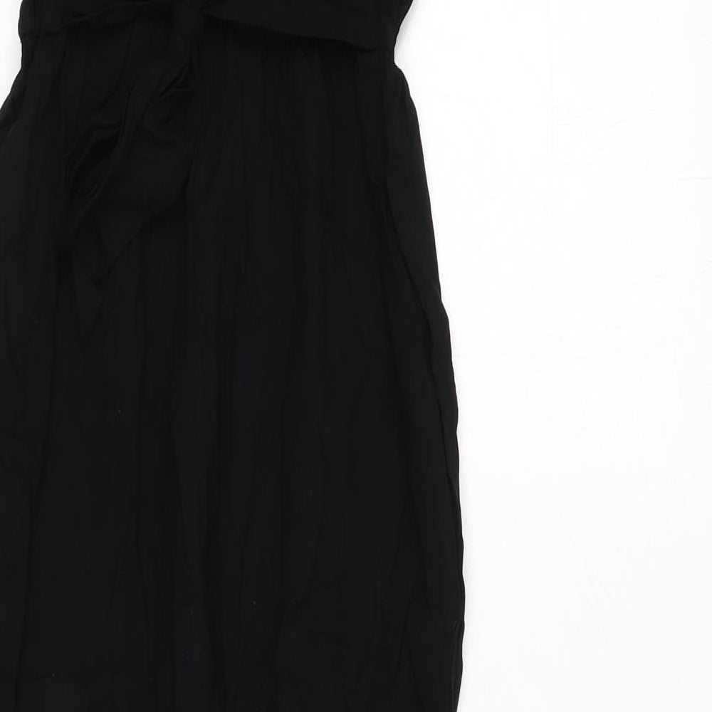 H&M Girls Black Viscose Jumpsuit One-Piece Size 11-12 Years L23 in Button - Lace Trim, Tie Detail