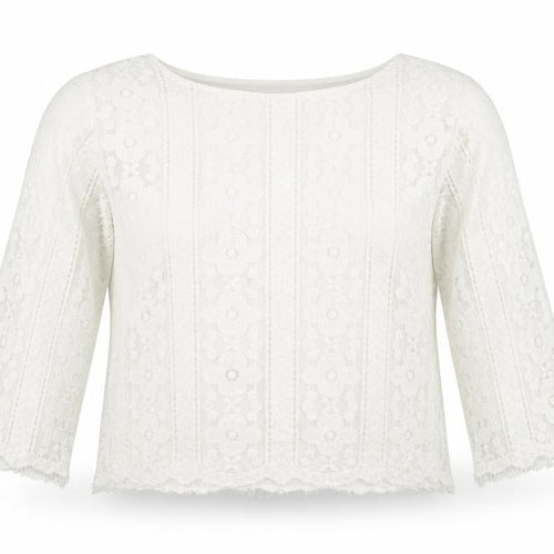 New Look Womens Ivory Geometric Polyester Cropped Blouse Size 6 Round Neck - Flowers
