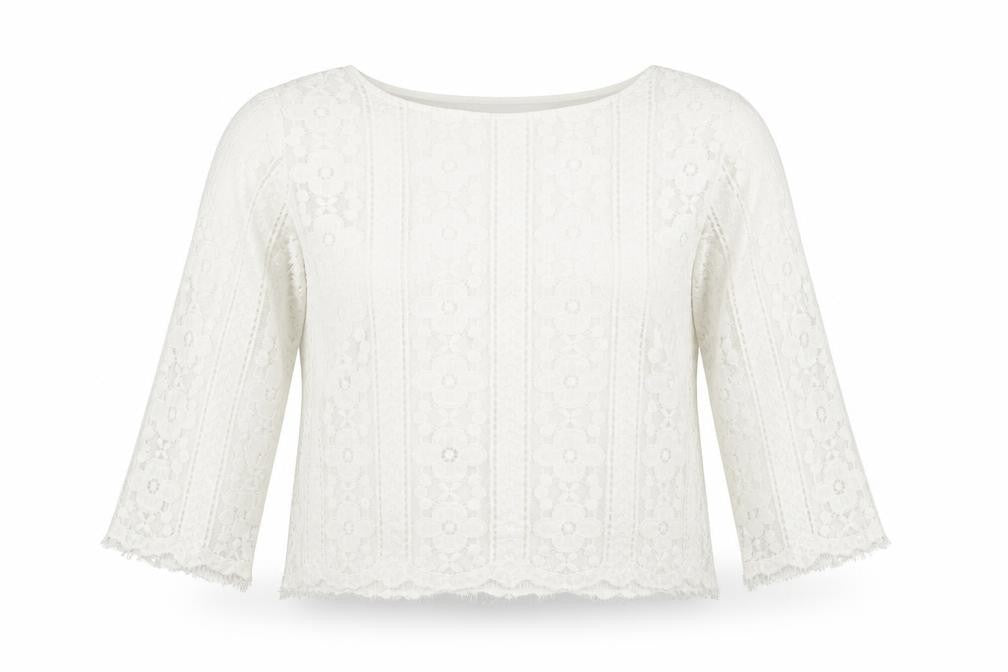 New Look Womens Ivory Geometric Polyester Cropped Blouse Size 6 Round Neck - Flowers