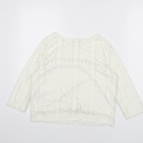 New Look Womens Ivory Geometric Polyester Cropped Blouse Size 6 Round Neck - Flowers