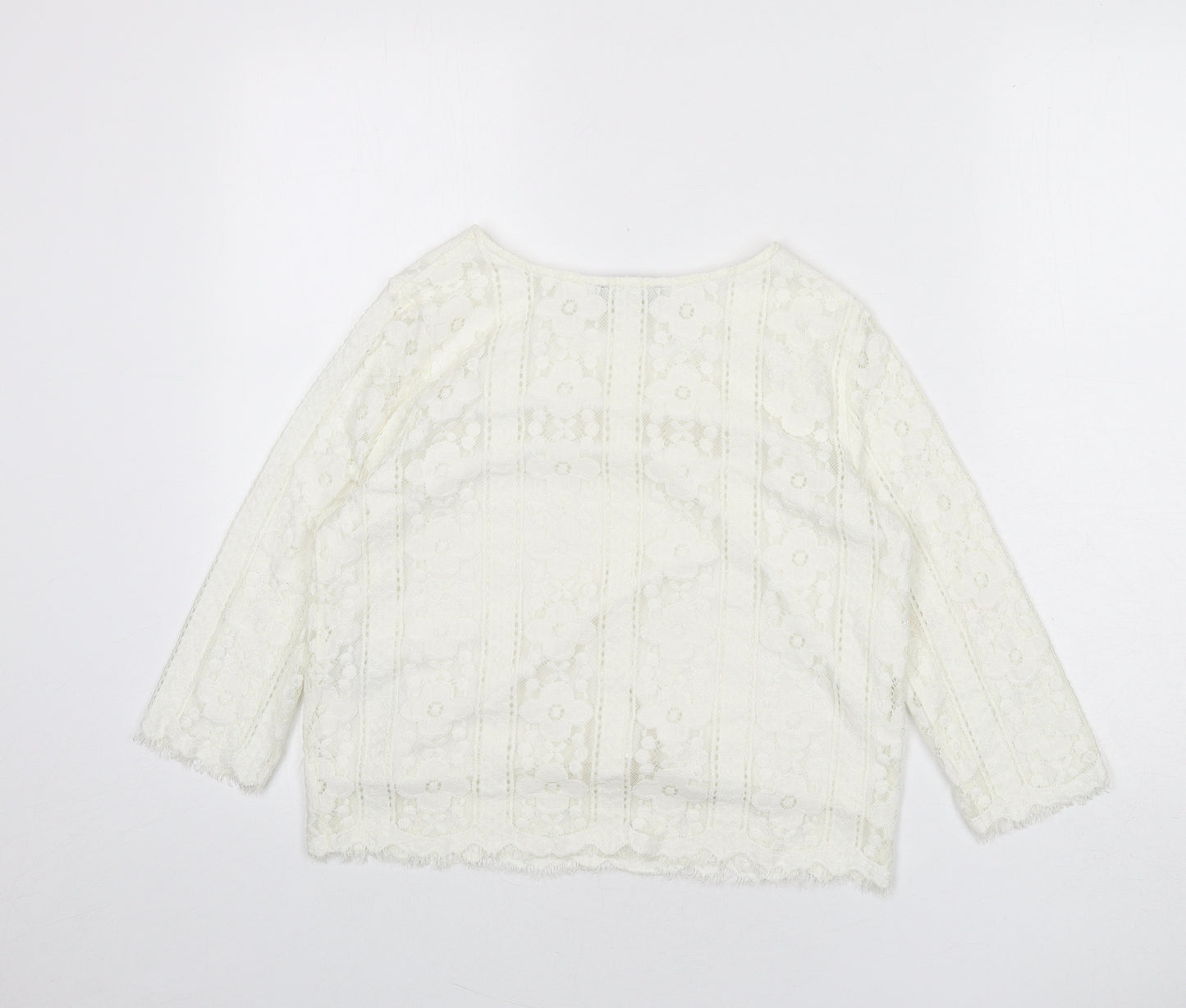 New Look Womens Ivory Geometric Polyester Cropped Blouse Size 6 Round Neck - Flowers