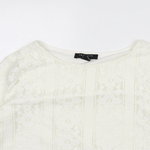 New Look Womens Ivory Geometric Polyester Cropped Blouse Size 6 Round Neck - Flowers