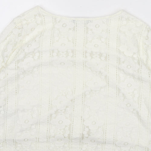 New Look Womens Ivory Geometric Polyester Cropped Blouse Size 6 Round Neck - Flowers