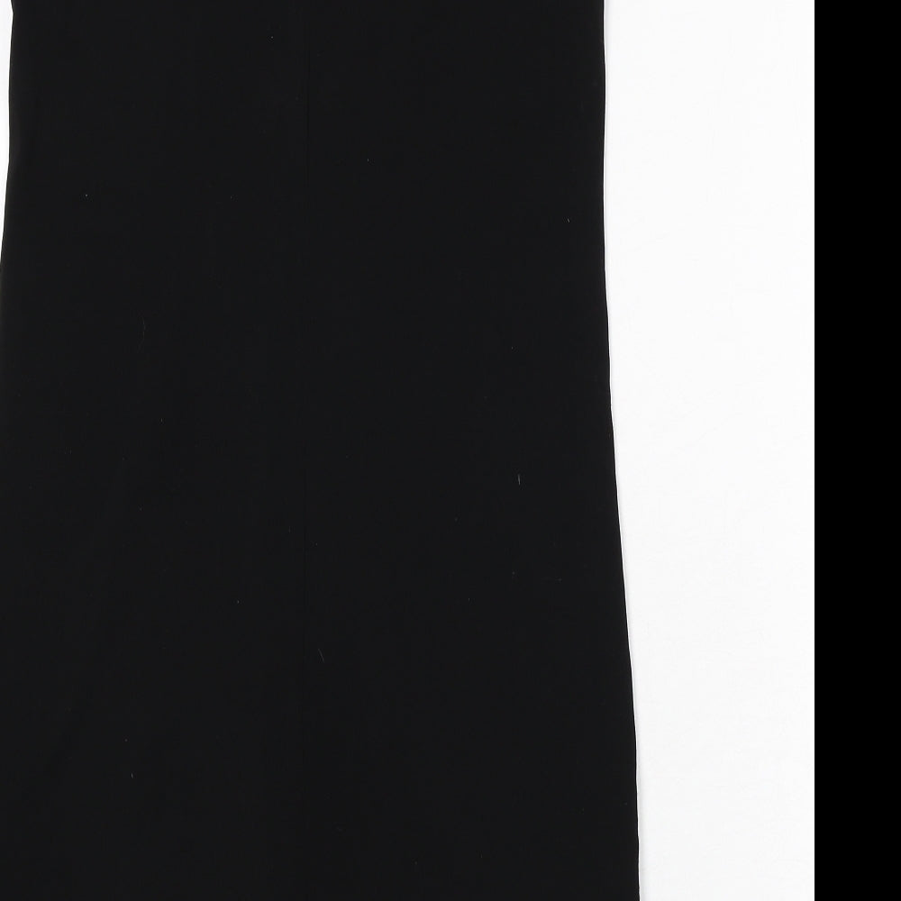 Wallis Womens Black Polyester Sheath Size 10 Round Neck Button - Beaded Detail