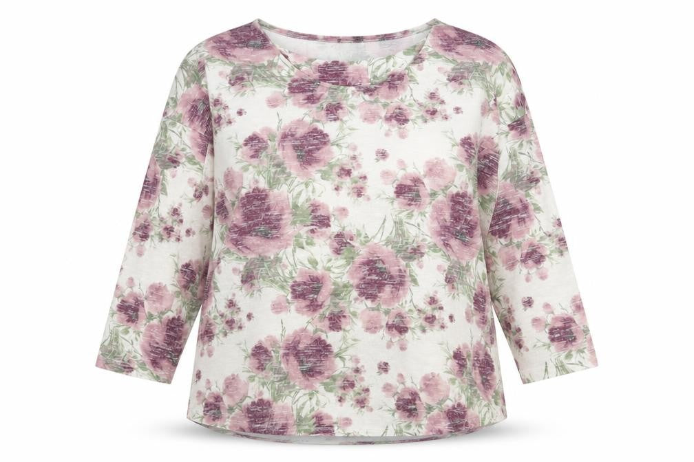 Front view of Bonmarché women’s multicoloured round neck floral polyester jumper, size UK 16