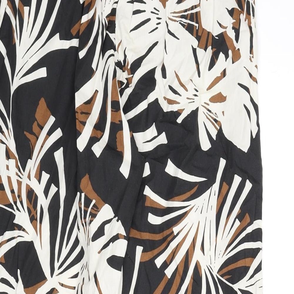 Alpha Womens Multicoloured Geometric Cotton Trousers Size 14 L21 in Regular - Leaf Print