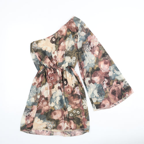 Love Womens Multicoloured Floral Polyester A-Line Size S One Shoulder Pullover - Size S/M