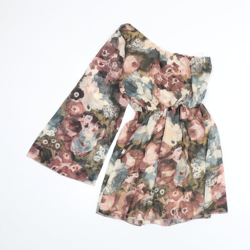 Love Womens Multicoloured Floral Polyester A-Line Size S One Shoulder Pullover - Size S/M