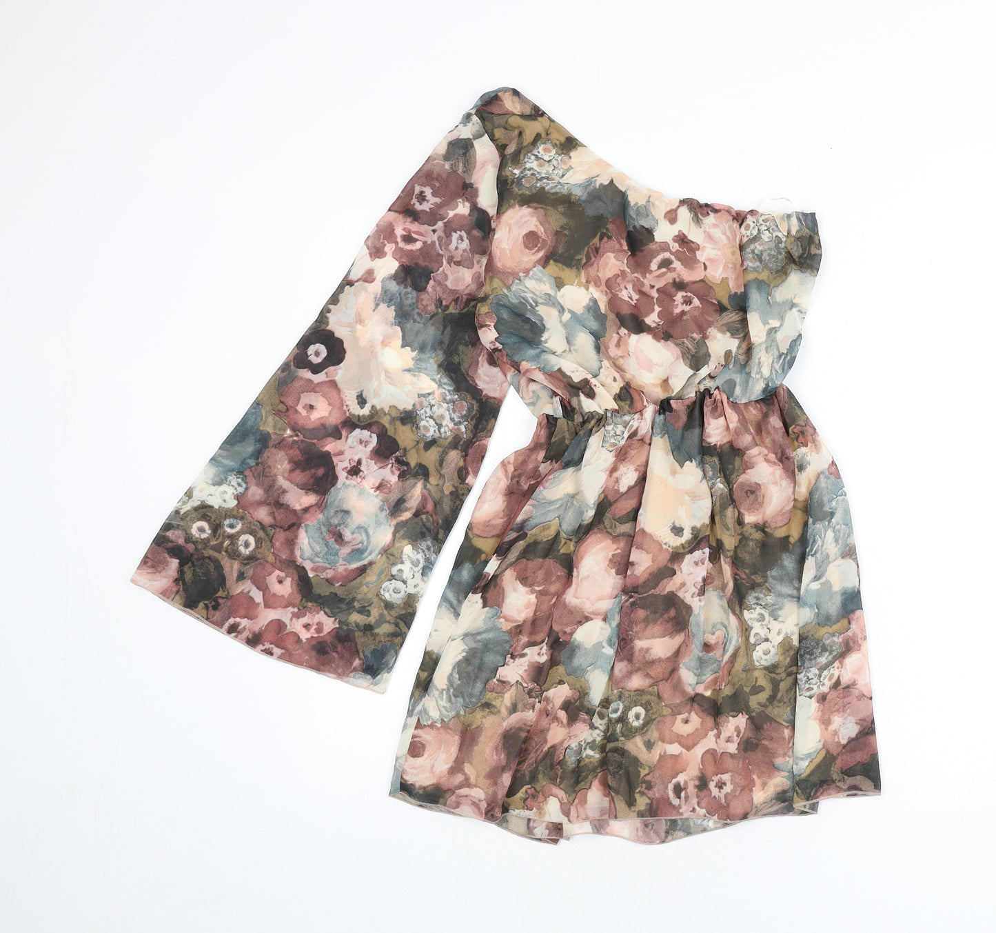 Love Womens Multicoloured Floral Polyester A-Line Size S One Shoulder Pullover - Size S/M